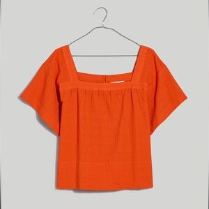 Madewell Square Neck Short Sleeve Popover Top in Windowpane